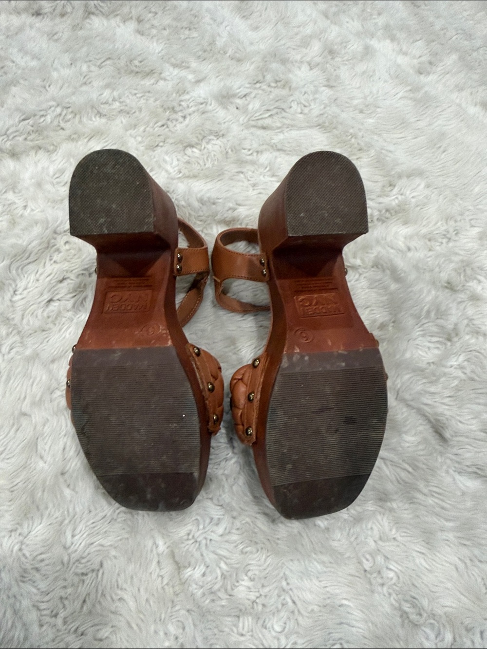 Madden NYC Women's Braided Platform Heels in cognac Woman’s Size 6 - Picture 5 of 5